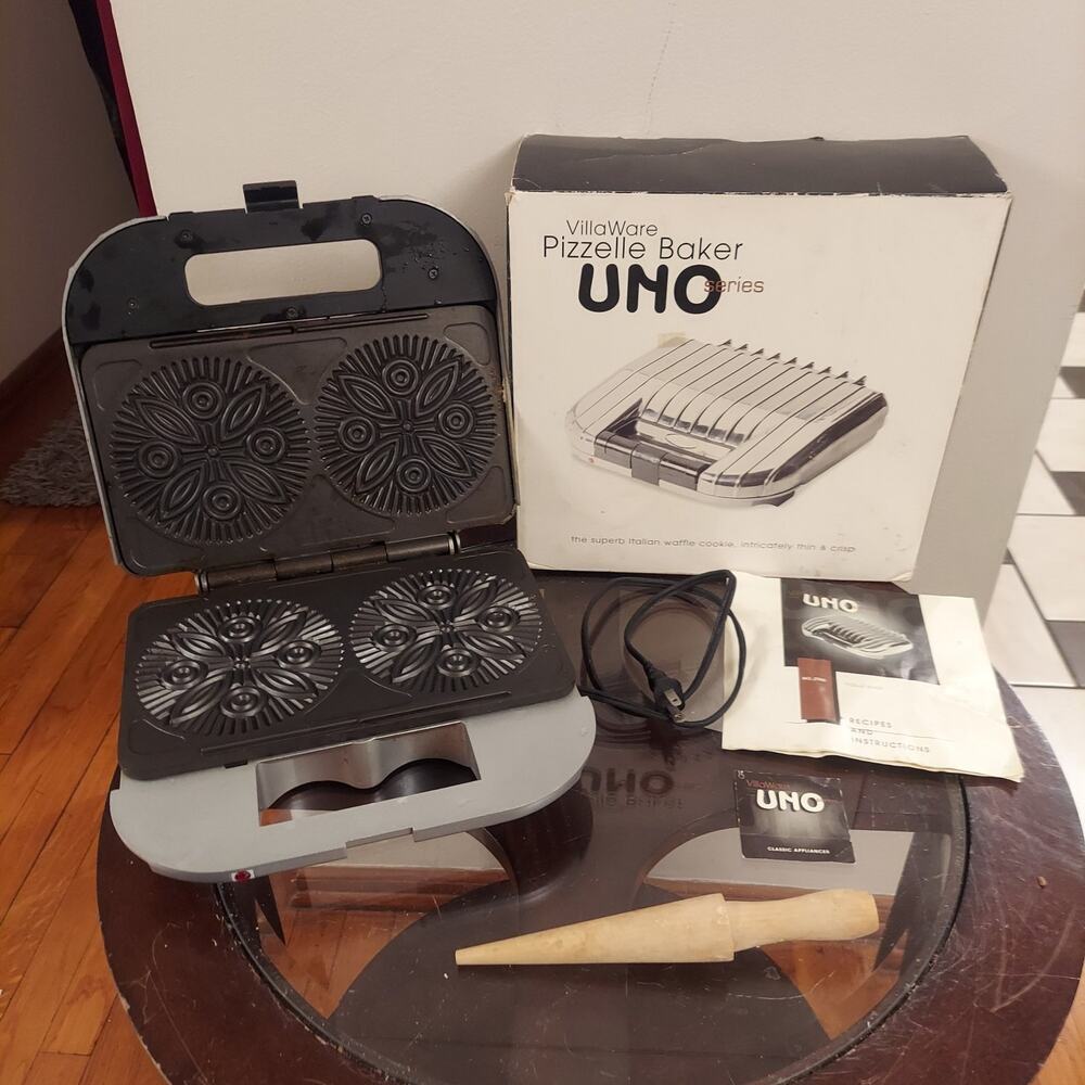 VillaWare Pizelle Baker UNO Series Model 2060 Silver Italian Waffle Cookie Maker